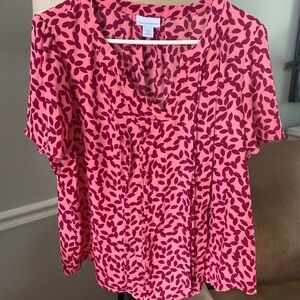 Liz Claiborne Pink and Purple Leaf Print Blouse